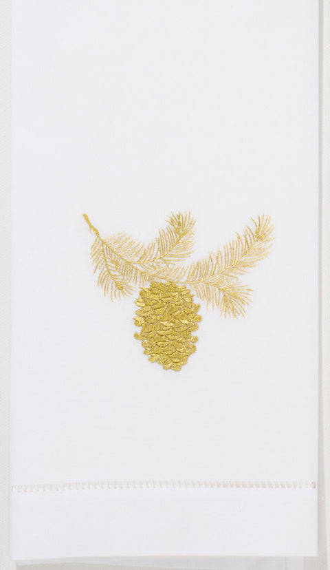 Embroidered Hand Towel - Gold Pinecone