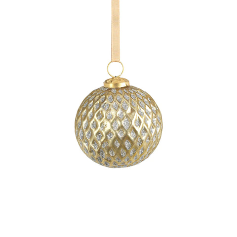 Beehive Glass Ornament - Gold with Silver Glitter - Medium