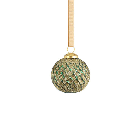 Beehive Glass Ornament - Green with Gold Glitter - Small