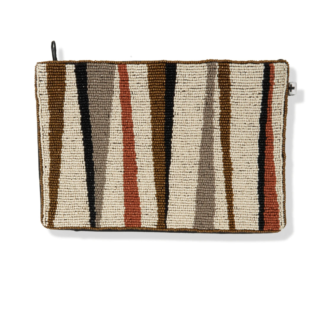 Ink + Alloy - Ivory Bronze Grey Side Angles Seed Bead Clutch