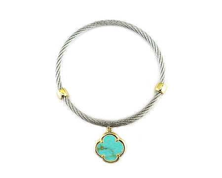 Cable Bracelet with Turquoise Clover Dangle