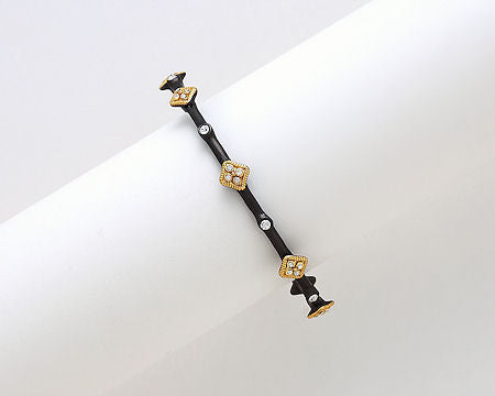 Thin Hem Gold Bangle Bracelet with Cubic Zirconia