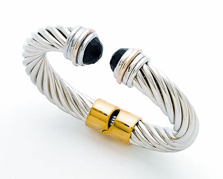Hinged Cable Cuff Bracelet with Jet Black Ends
