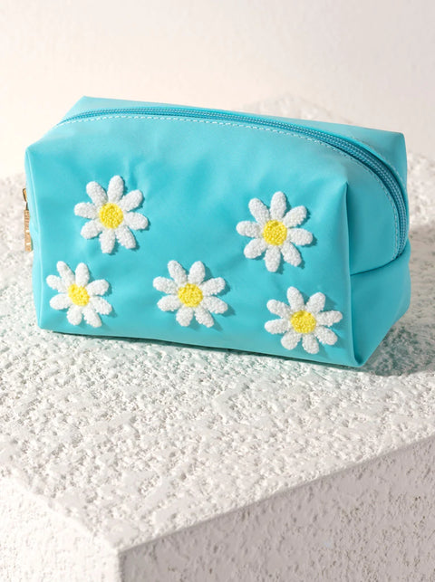 Joy Daisy Zip Cosmetic Pouch - Turquoise