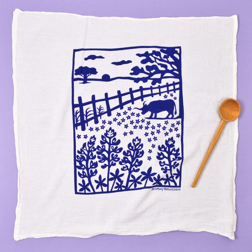 Flour Sack Dish Towel: Bluebonnets