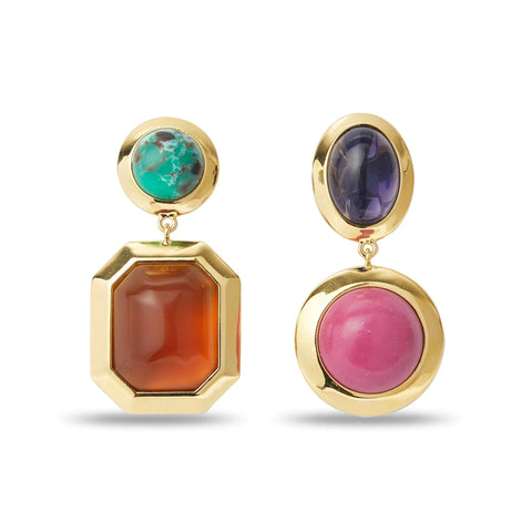 Lele Sadoughi - Glass Rainbow Bezel Jewel Drop Clip-on Earrings