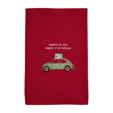Green Car Christmas Waffle Towel
