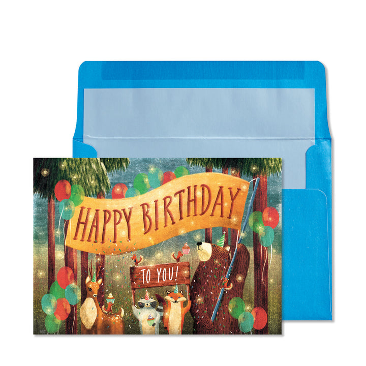 Niquea.d Birthday Card Birthday Banner with Animals in Forest