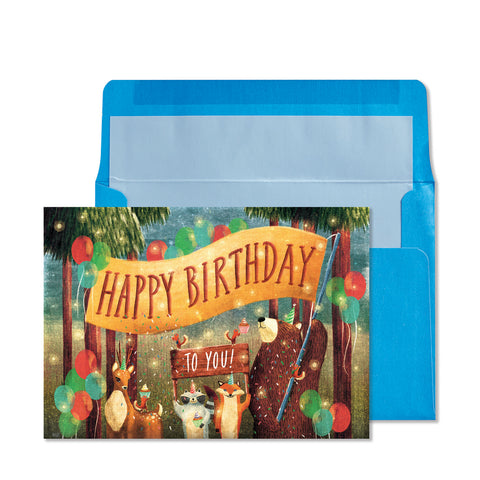 Niquea.d - Birthday Card - Birthday Banner with Animals in Forest