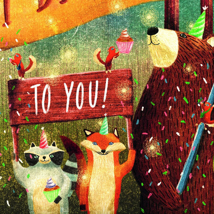 Niquea.d Birthday Card Birthday Banner with Animals in Forest