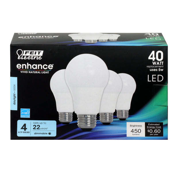 FEIT Electric Enhance A19 E26 (Medium) LED Bulb Daylight 40 Watt Equivalence 4 pk