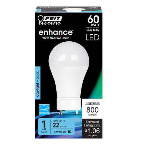 FEIT Electric Enhance A19 GU24 LED Bulb Daylight 60 Watt Equivalence
