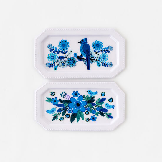 Blue and White Flora & Fauna Enamel Tray - Assorted