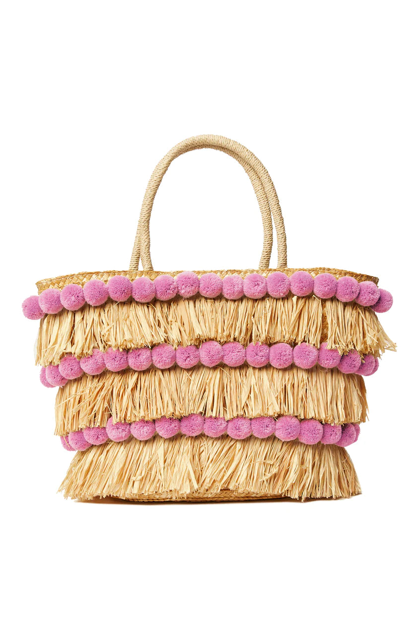 Olivia Woven PomPom Tote - Orchid