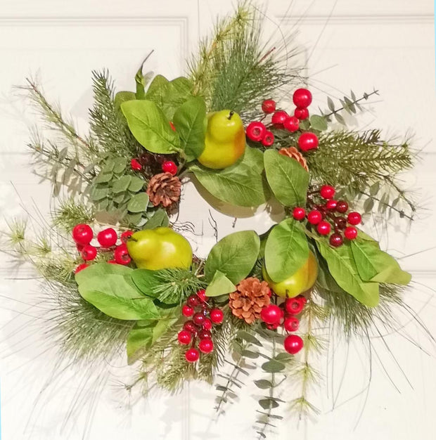 Pear, Berry, and Pinecone Wreath
