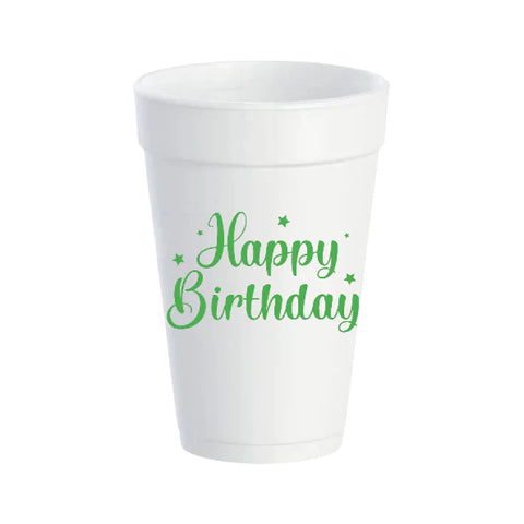 Green Happy Birthday Styrofoam Cups
