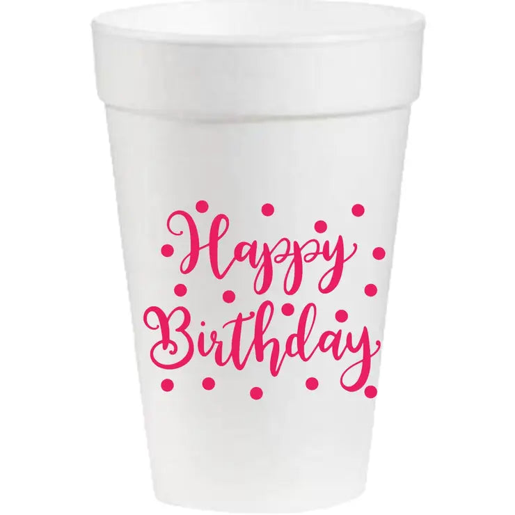 Hot Pink Happy Birthday Stryofoam Cups