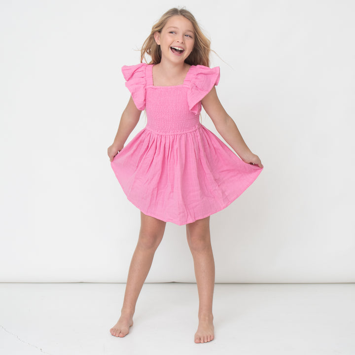 Girl's Smocked Cover Up Dress - Pink