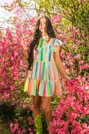 Queen of Sparkles - Neon Sequin Stripe Tiered Dress
