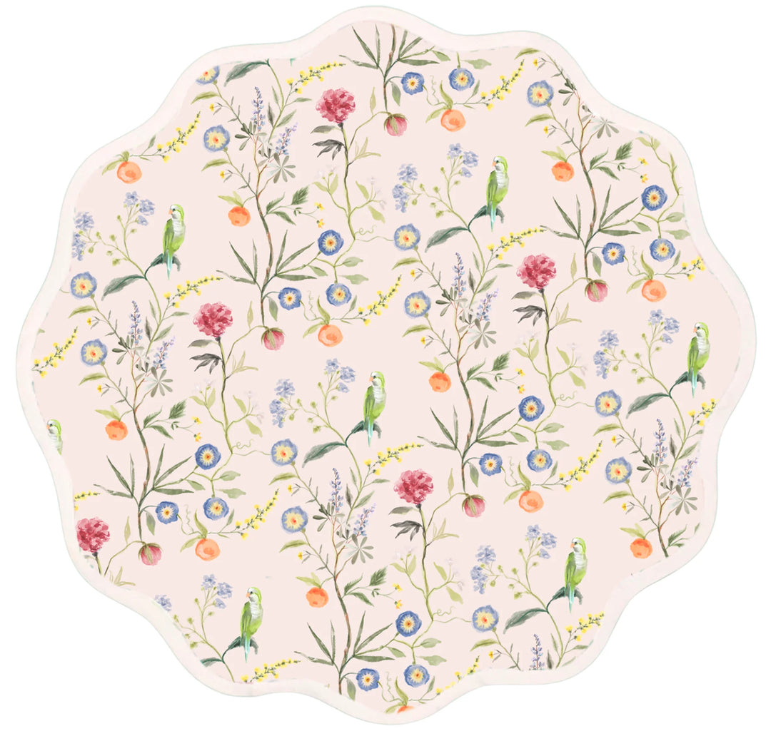 Fenwick Fields Round Scalloped Placemat Jardin de Fleurs-Peony