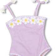 Girl's Crochet One Piece Swimsuit - Lavender Daisy