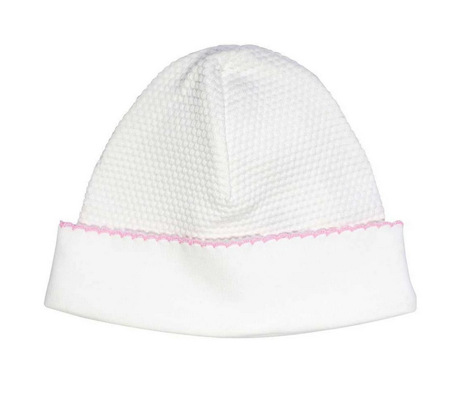 White Bubble Baby Hat With Pink Trim