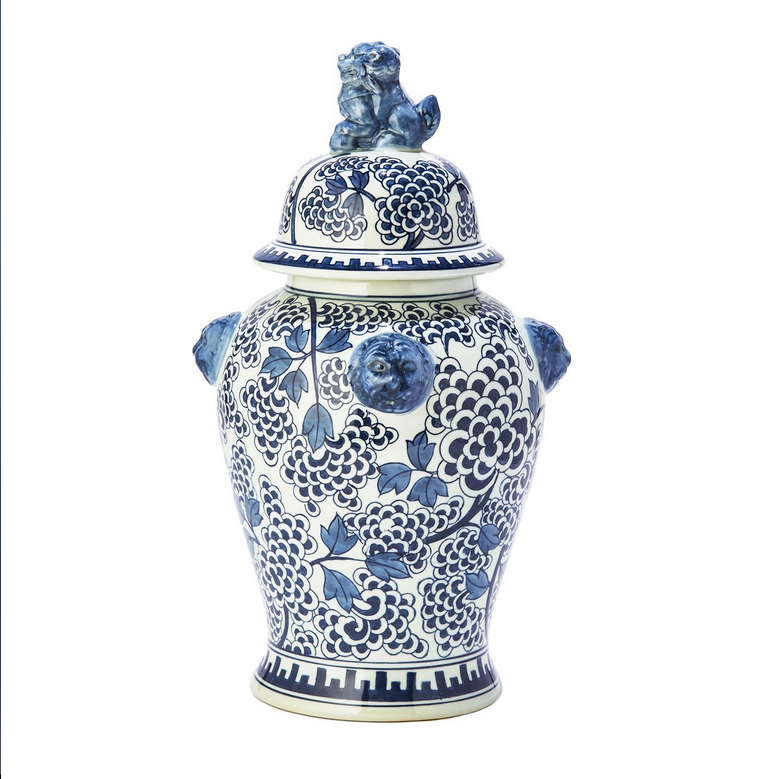 Blue and White Peony Temple Jar