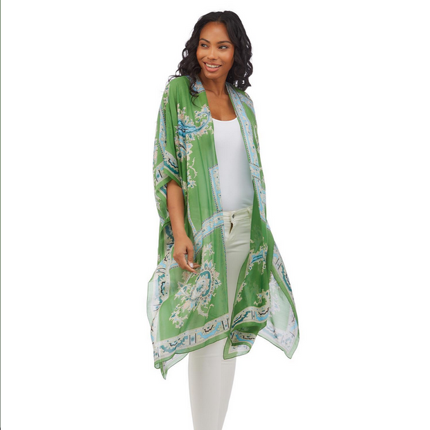 Handkerchief Print Green Long Kimono