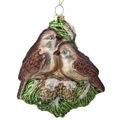 Love Birds on a Pinecone Ornament