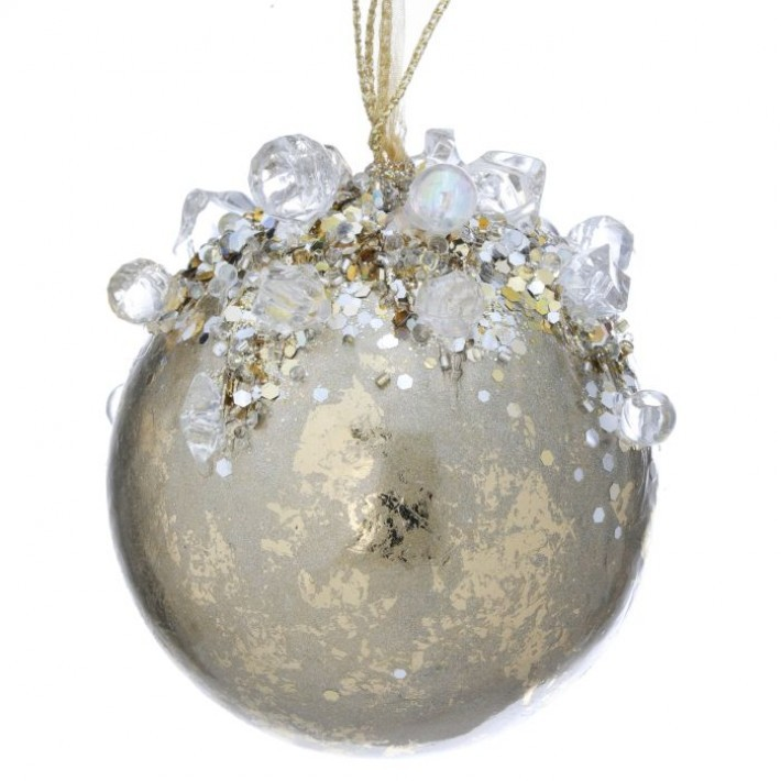 Heavy Jeweled Ball Ornament Gold