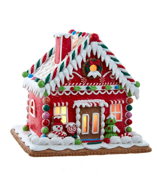 Pre-Lit Red Gingerbread House