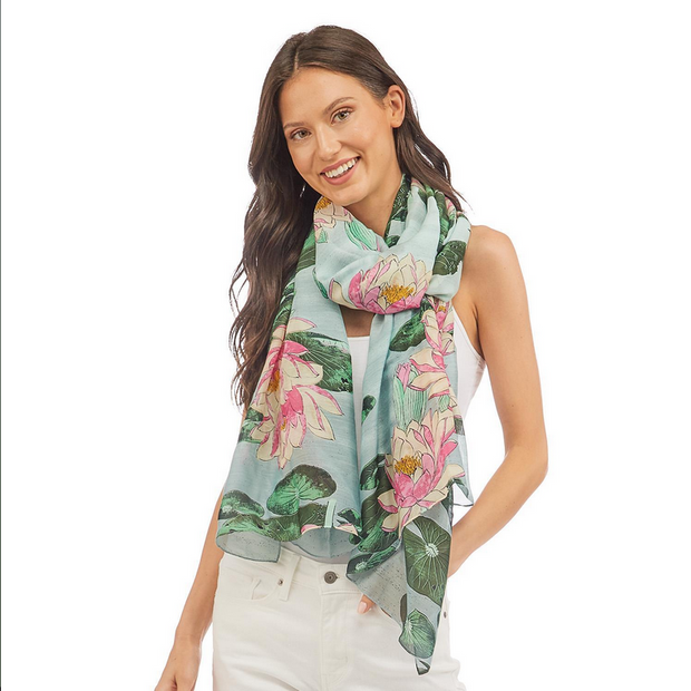 Water Lilly Print Mint Scarf