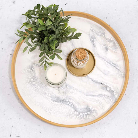 Bamboo Round Serving Trays - Marble