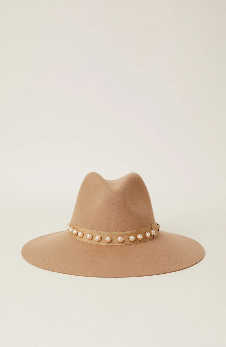 Sofie Pearl Studded Hat - Sand