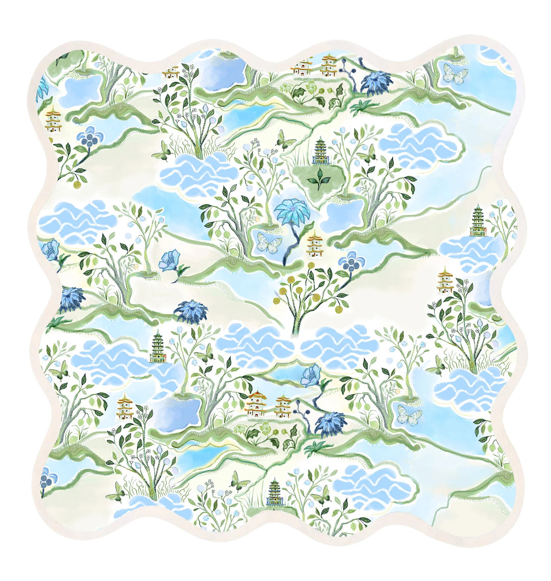 Fenwick Fields - Square Scalloped Placemat - Blue Pagoda