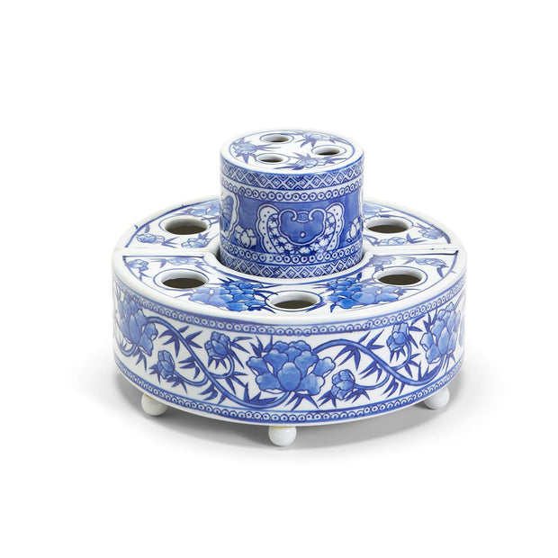 Hand-painted 3-Piece Blue and White Floral Arranger