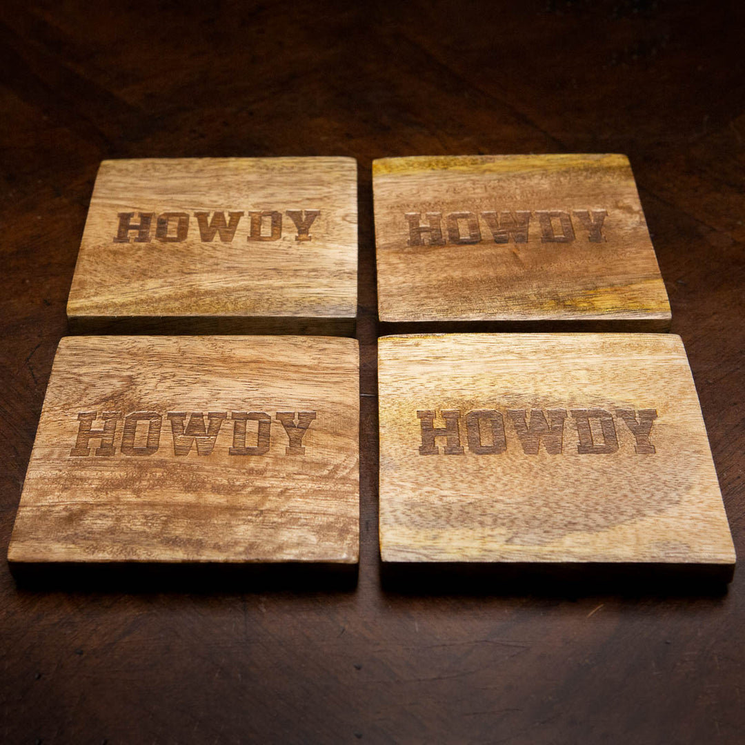 Howdy Etched Wood Coasters