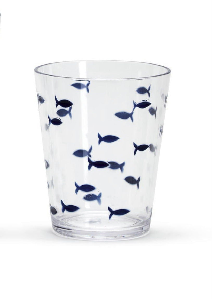 Water's Edge Blue Fish Drinking Glass - Double Old Fashion