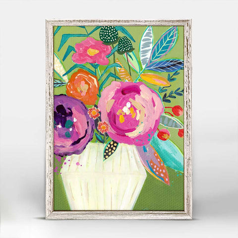 Vibrant Flowers - Green Mini Framed Canvas