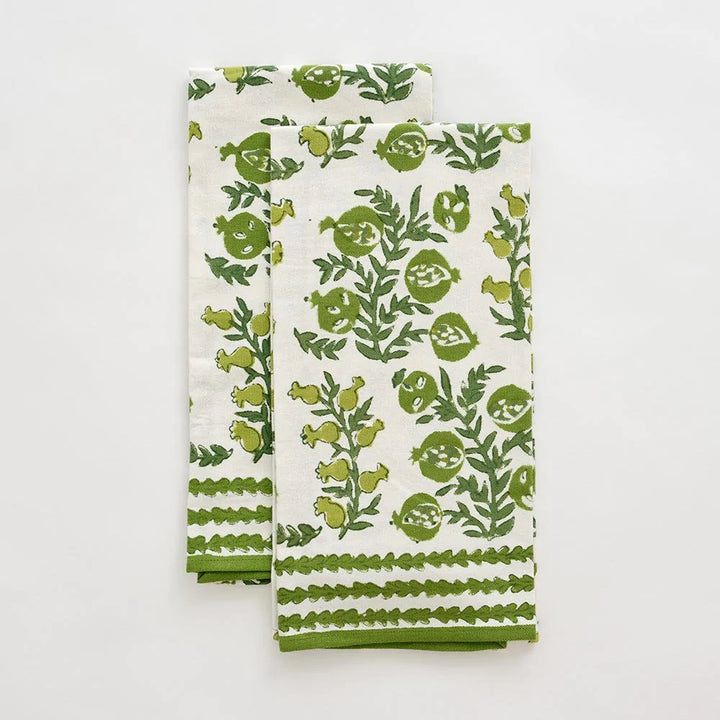 Pomegranate - Printed Tea Towels - Green Pom Bells