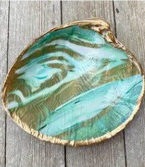 Decoupage Shell Trinket Dish - Turquoise Marble