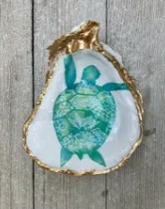 Decoupage Clam Trinket Dish - Swimming Turtle