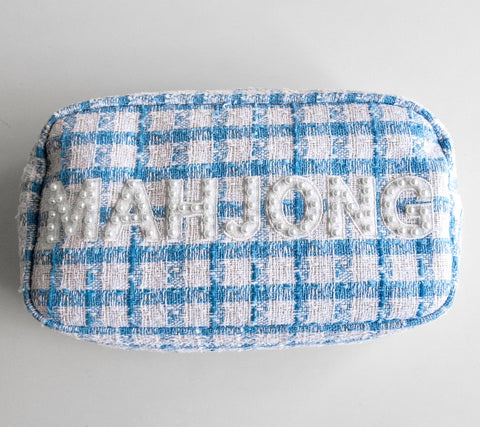 Oh My Mahjong - Baby Blue Tweed Storage Pouch