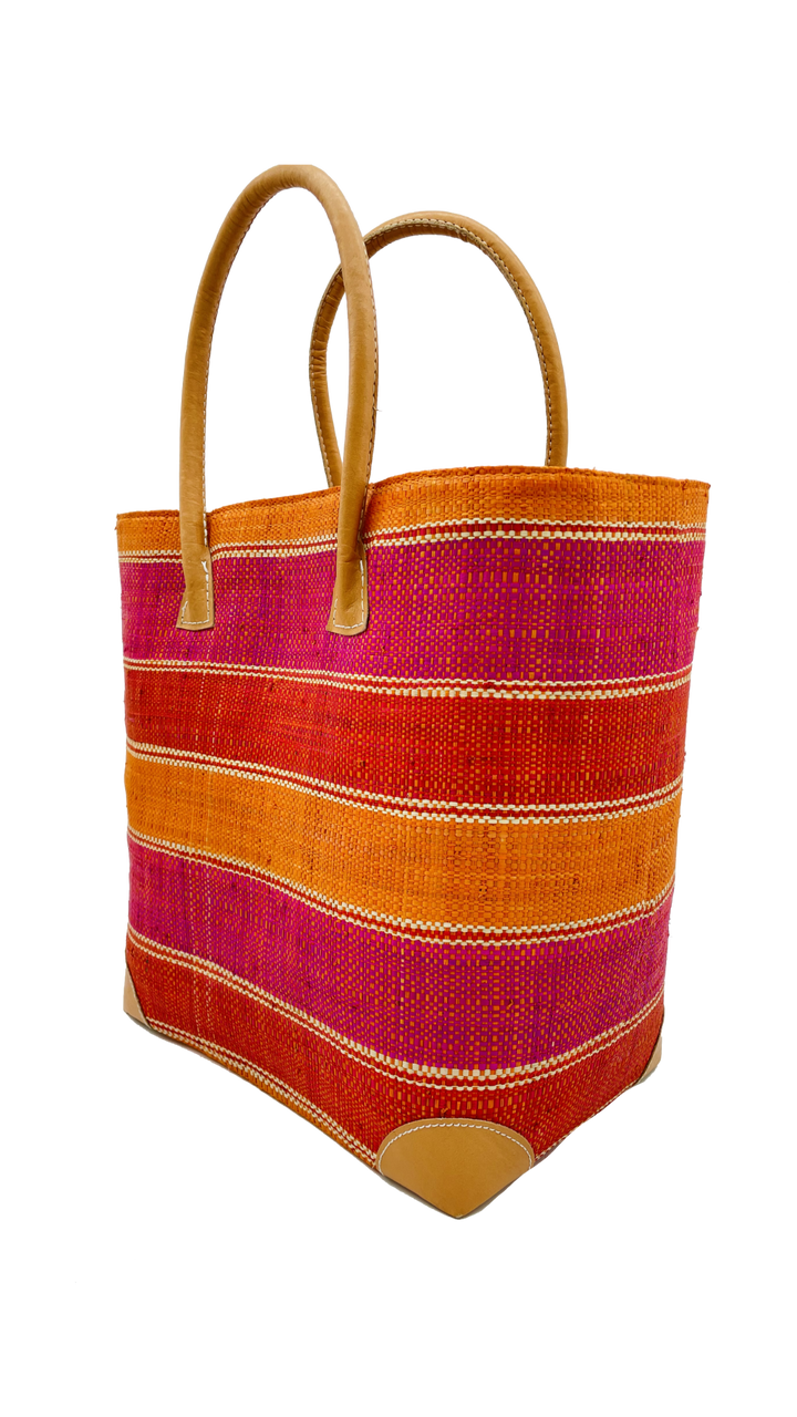 Shebobo - Rayo Stripes Straw Basket Bag - Orange Red