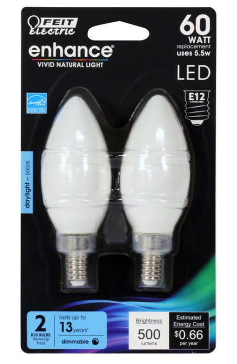 FEIT Electric Enhance Blunt Tip E12 (Candelabra) Filament LED Bulb Daylight 60 Watt Equivalence
