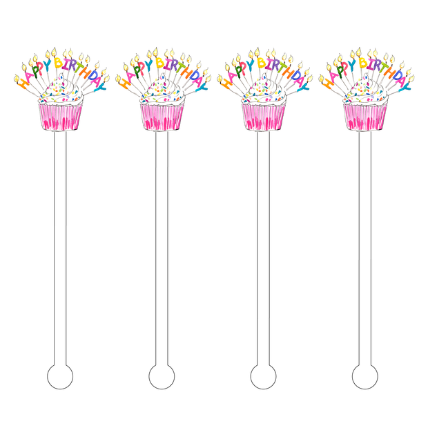 Sprinkle Birthday Cupcake Acrylic Stir Sticks