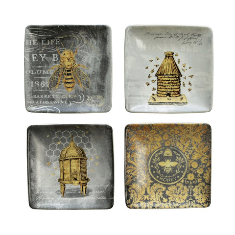 Square Stoneware Plate with Bees
