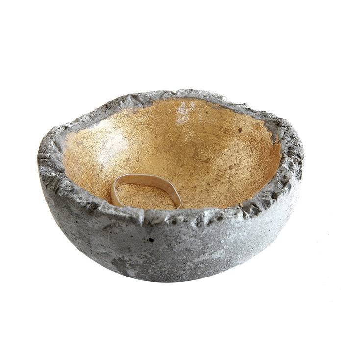 Round Decorative Cement Bowl with Gold Detail