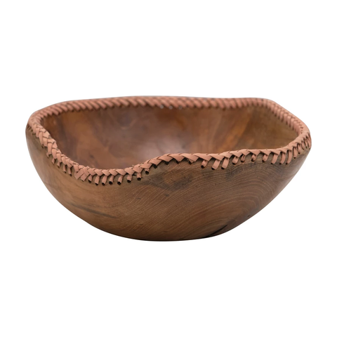 Leather Stitched Teakwood Bowl