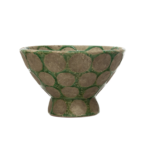 Dotted Wax Relief Terracotta Footed Bowl